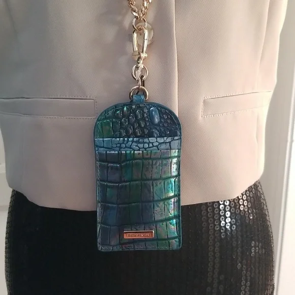 SOLD! NWT!Brahmin Stevie Blue Topaz Croc Embossed Leather ID Card Case Lanyard - Picture 12 of 15